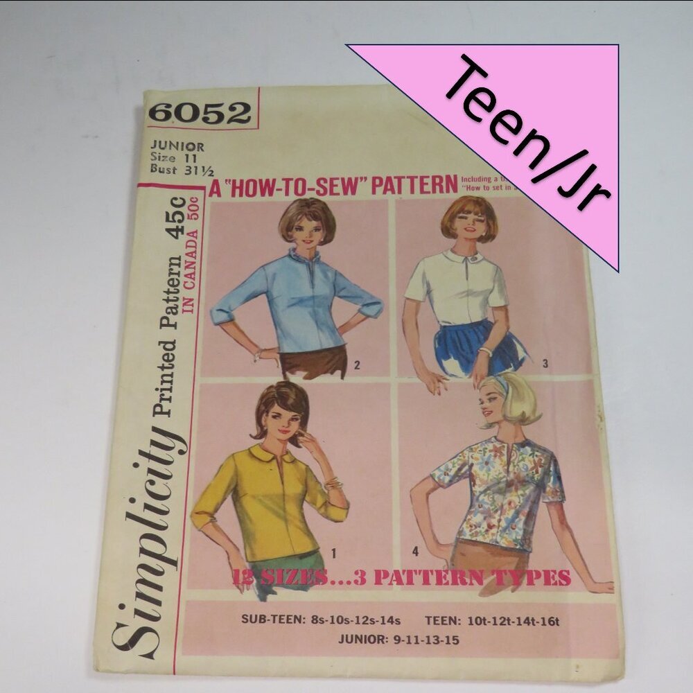 simplicity 6052 blouse teen / Junior NOT CUT OUT
